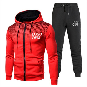 Custom Logo Polyester Sport Zipper Hoodies Sweatshirts Jogging Pants Track Suit Running Sportswear Men Plain Tracksuit Set