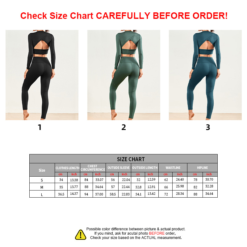 Nude Feeling 2 Pcs Yoga Set Yoga Pants Sports Long Sleeves and Bare Back Set High Waist Yoga Pants Leggings for Women