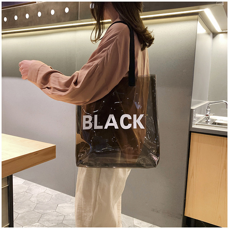 Transparent Summer Jelly Beach PVC Large Handbag Portable Shopping Plastic Bag