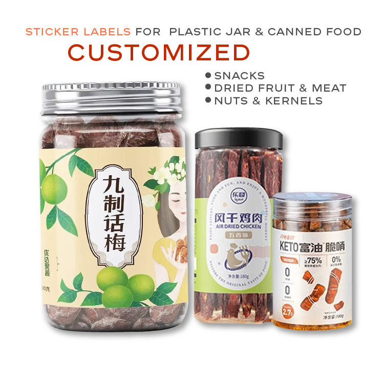 LOW MOQ Rolled Packing Dried Fruit Meat Nuts Snacks Stickers Label for Plastic Jar Canned Food Sticker