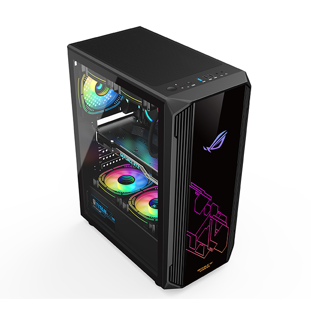 Hongyi 0.5mm SPCC tempered glass black coating ATX/M-ATX/ITX gamer gaming computer pc cases & towers with rgb fan and controller