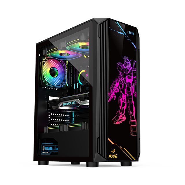 Hongyi 0.5mm SPCC tempered glass black coating ATX/M-ATX/ITX gamer gaming computer pc cases & towers with rgb fan and controller