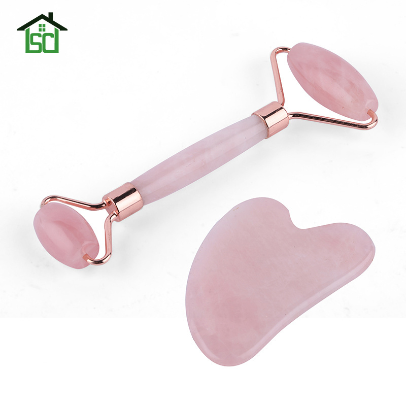 Natural rose quartz facial eye face roller stone massage gua sha and jade roller