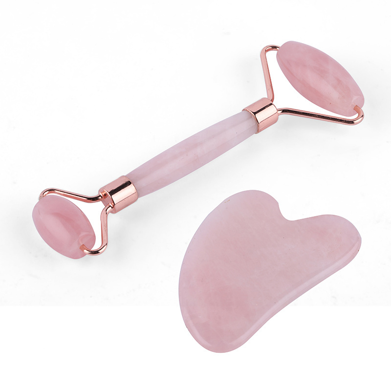 Natural rose quartz facial eye face roller stone massage gua sha and jade roller