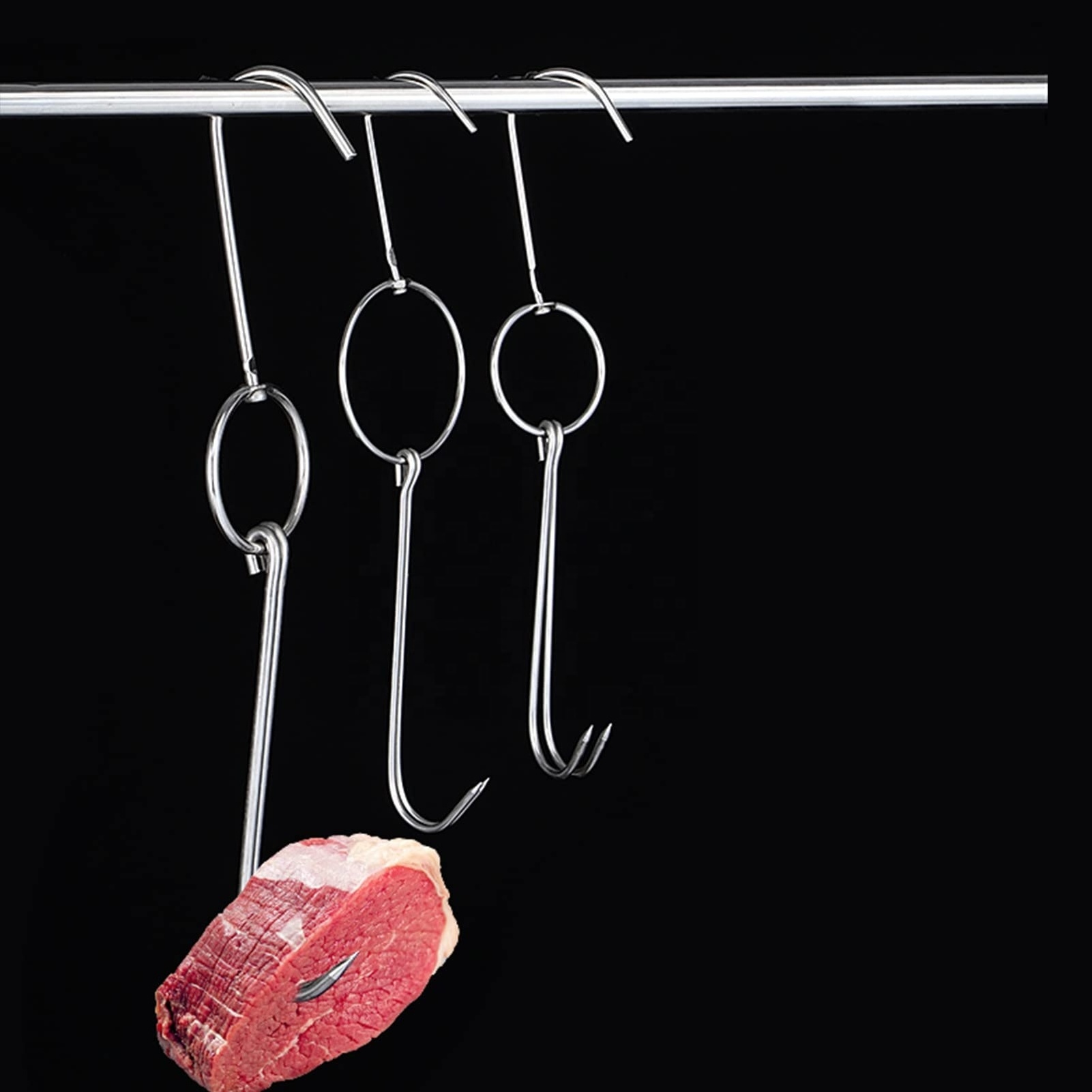 Stainless Steel Meat Hooks with Double Hook Poultry Roast Duck Bacon Hanging Hook Grill Hanger for Drying Cooking BBQ