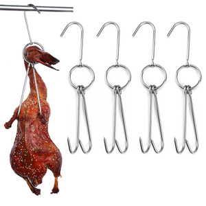 Stainless Steel Meat Hooks with Double Hook Poultry Roast Duck Bacon Hanging Hook Grill Hanger for Drying Cooking BBQ