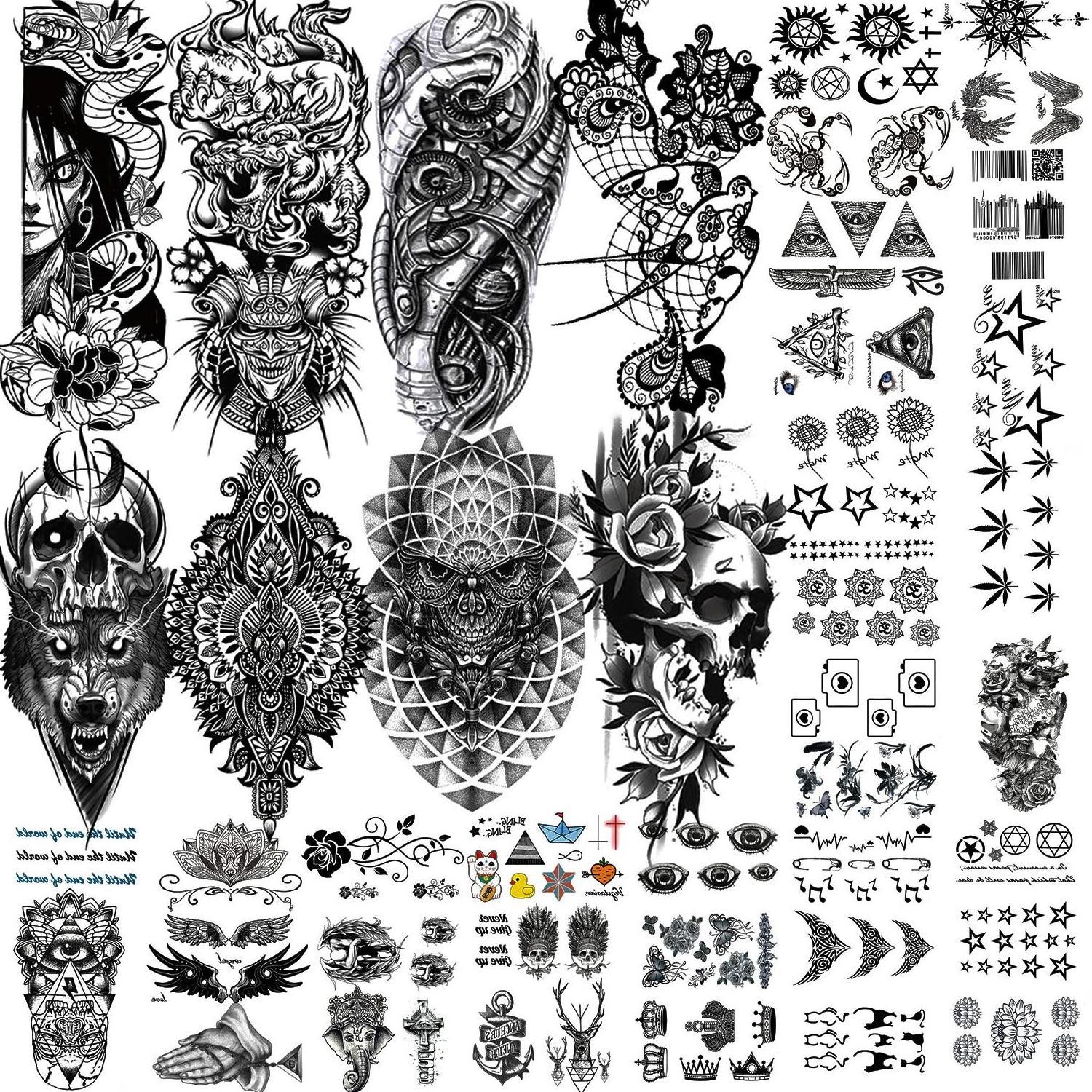 48 Sheets Temporary Tattoos Stickers Waterproof Skull Wolf Stars Flowers Tattoos Sticker for Men, Women, Kids, Adults