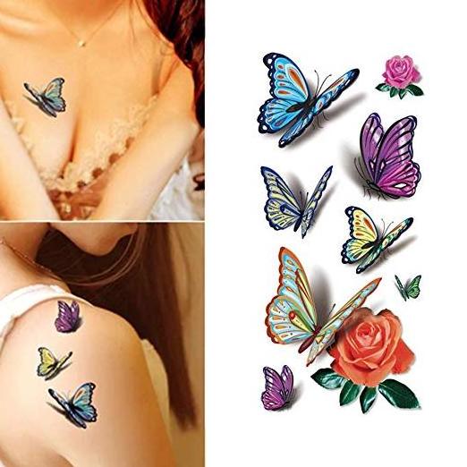 Hot selling Wholesale Retail Orange Flowers 3D Butterfly Sexy Body Art Waterproof Custom Temporary Tattoo Sticker