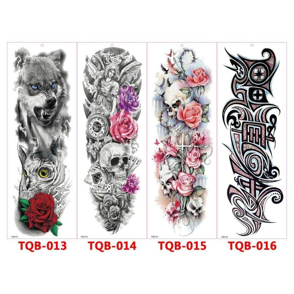 Wholesale Body Tattoo Manufacturer of Waterproof Supper Large Temporary Full Arm Sleeve Sticker with Skull Flowers