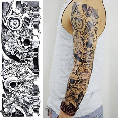 Arm Temporary Tattoo Sleeves for Women Men Body Stickers Hand Leg Shoulder Large Realistic Tattoo Flower Skull Koi Removable