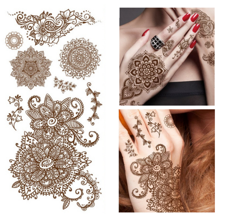 Customized Brown White Stencils Waterproof Hands Nail Henna Tattoo Stickers