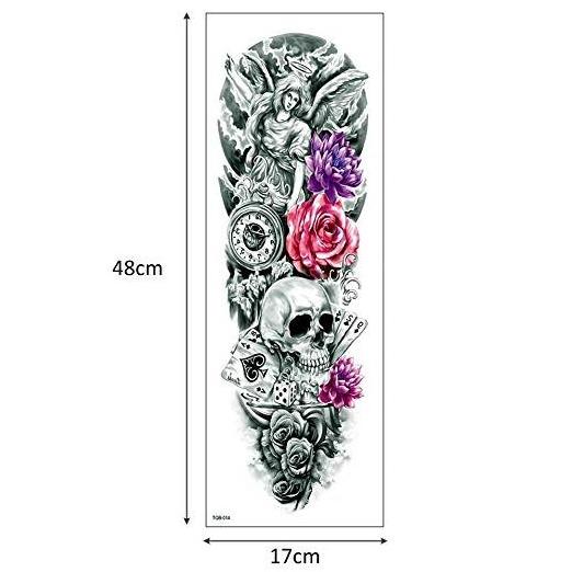 Wholesale Body Tattoo Manufacturer of Waterproof Supper Large Temporary Full Arm Sleeve Sticker with Skull Flowers