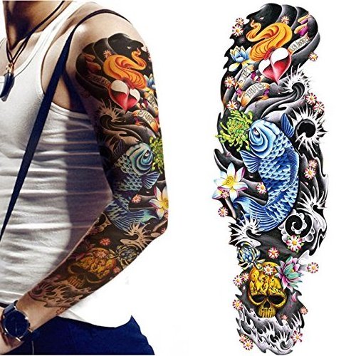 Arm Temporary Tattoo Sleeves for Women Men Body Stickers Hand Leg Shoulder Large Realistic Tattoo Flower Skull Koi Removable