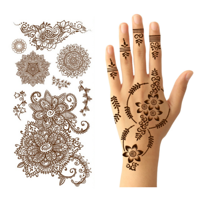 Customized Brown White Stencils Waterproof Hands Nail Henna Tattoo Stickers