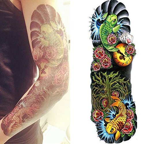 Arm Temporary Tattoo Sleeves for Women Men Body Stickers Hand Leg Shoulder Large Realistic Tattoo Flower Skull Koi Removable