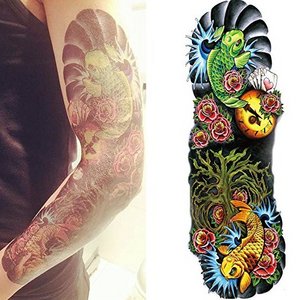 Arm Temporary Tattoo Sleeves for Women Men Body Stickers Hand Leg Shoulder Large Realistic Tattoo Flower Skull Koi Removable