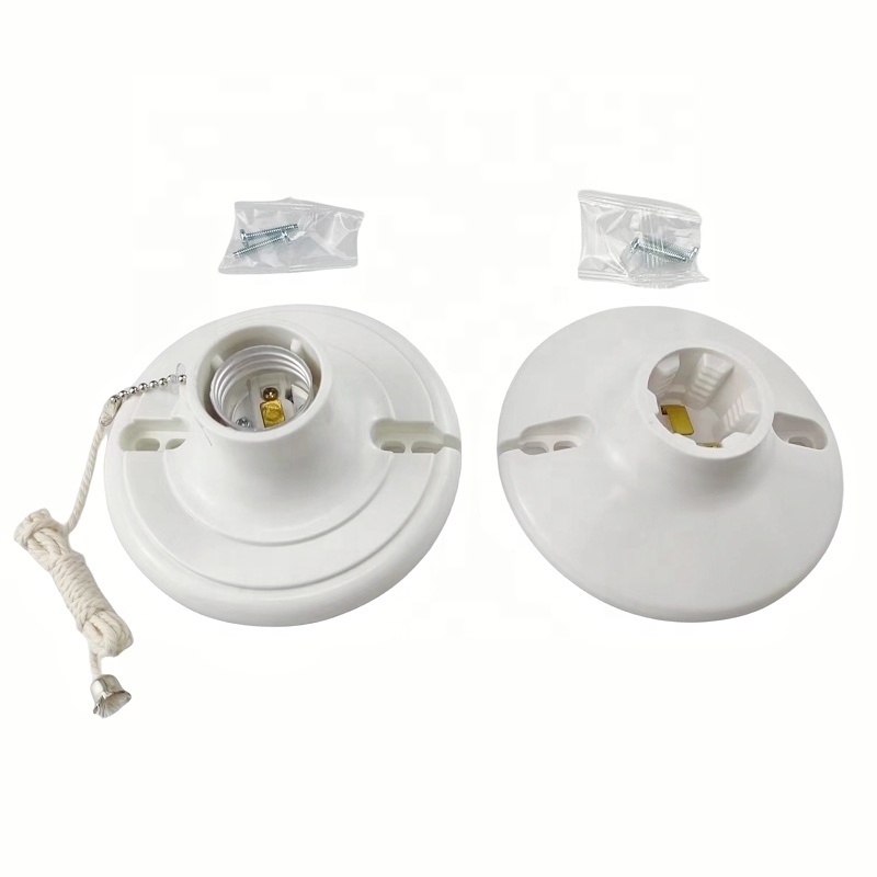 Hot selling 660W 250V white light bulb holder plastic lampholder with pull chain medium base