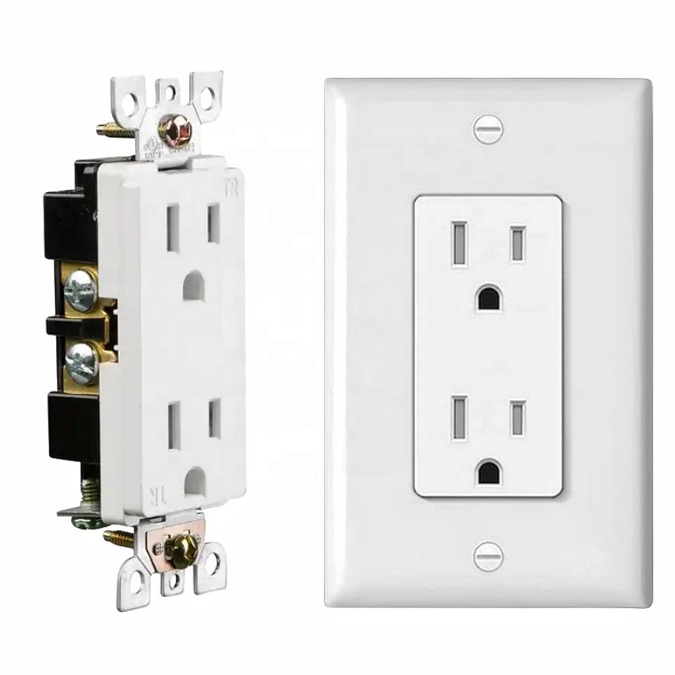 Residential Grade Socket Decorator Duplex Electrical Receptacle Self Grounding Wall Outlet Plug TR15A 125V NEMA 5-15R