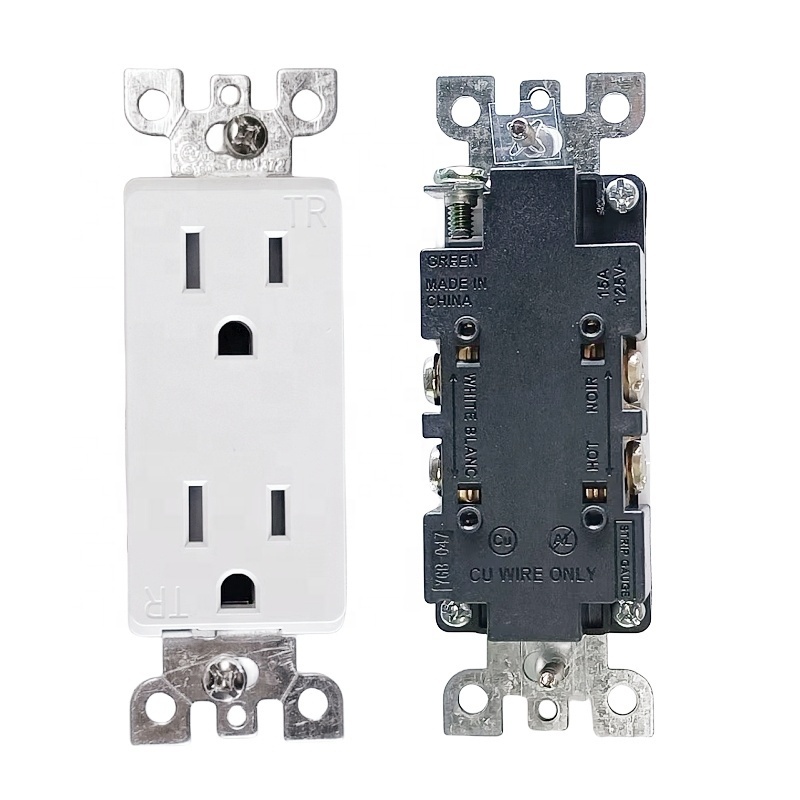 Residential Grade Socket Decorator Duplex Electrical Receptacle Self Grounding Wall Outlet Plug TR15A 125V NEMA 5-15R