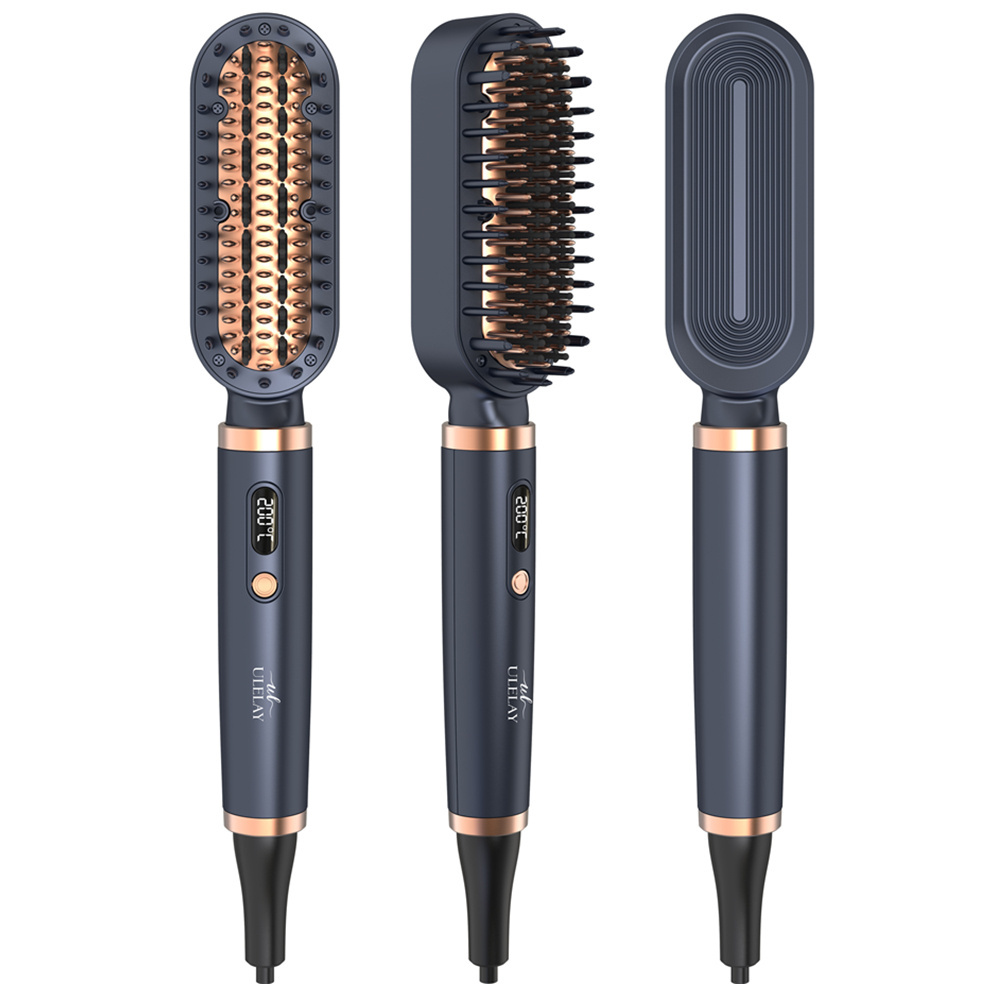 Ulelay Hair Straightener Brush Hair Straightener Comb and Hot Curling Iron Professional Straightener Brush PTC Ceramic Heating