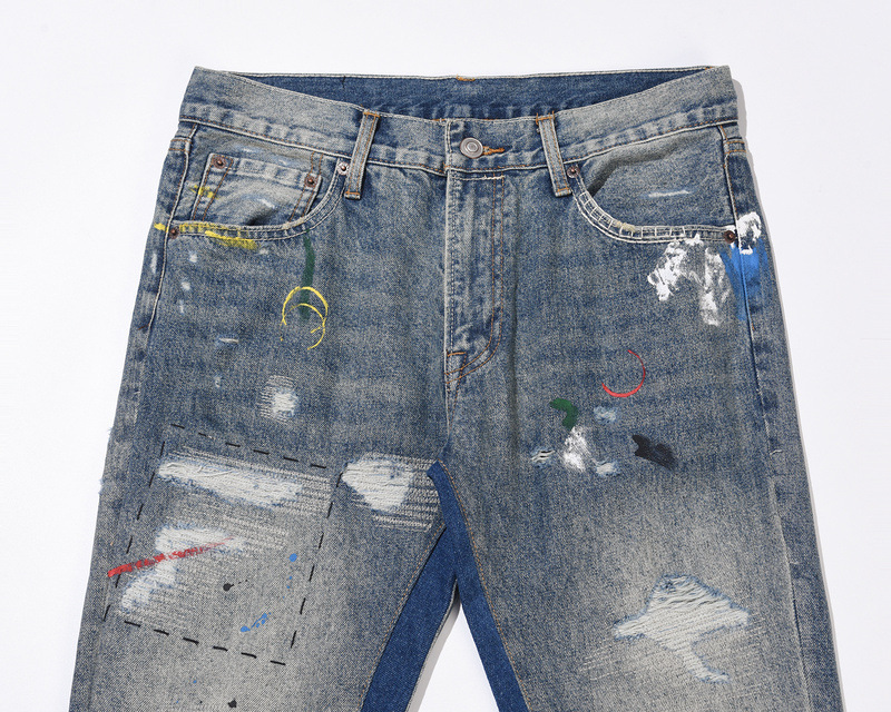 Oem Custom Distressed Casual Jeans Streetwear Workwear Jeans Elastic Waist Men's Flared Pants