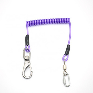 Factory direct Purple Spring Coil Lanyard Security Tether Tool Lanyard with Nylon Material Cord