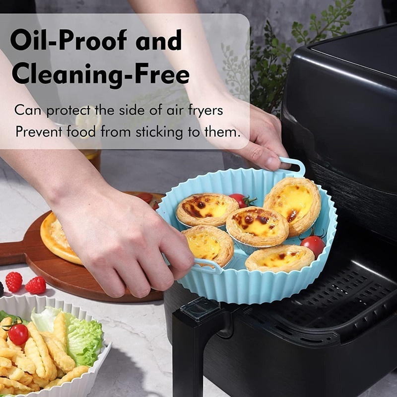 Silicone AIR Fryer liner 8.5 inch Custom Baking Tray Oven Microwave safe round shape air fryer pot with holder mitt