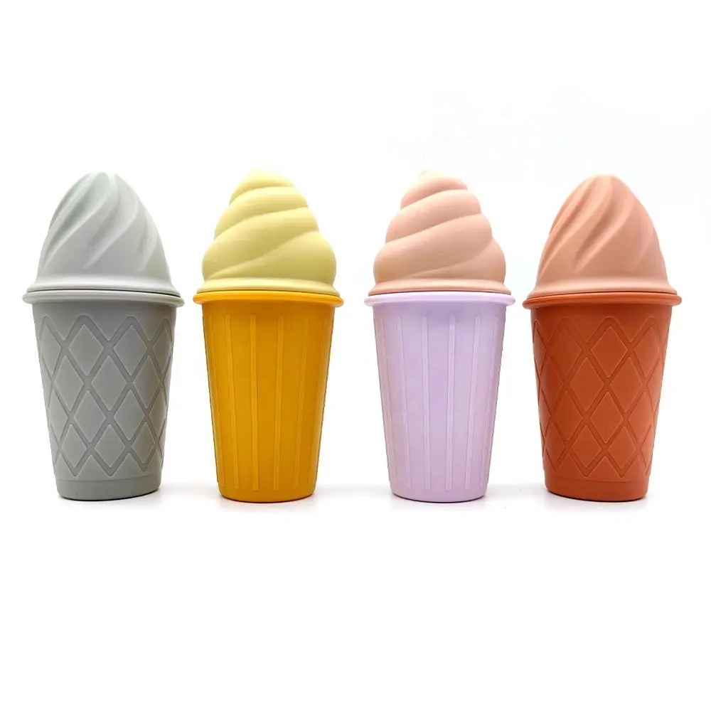 silicone Baby Ice Cream sand toys 4 Pack Silicone Baby Teething toys Teether Sensory Rings Rainbow Silicone Stacking Kids toys