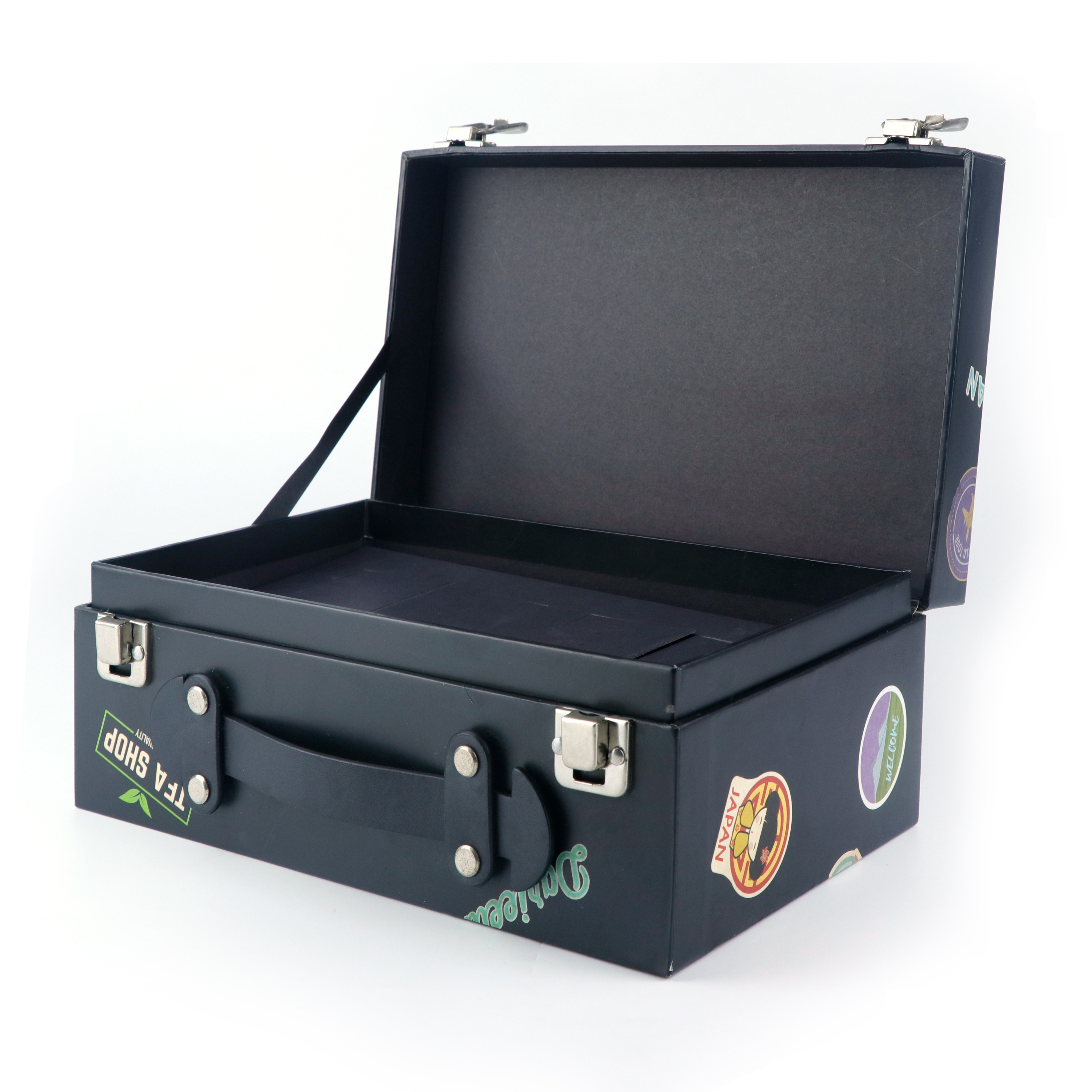 High End Matt Black Paper Cardboard Suitcase Gift box with Handle