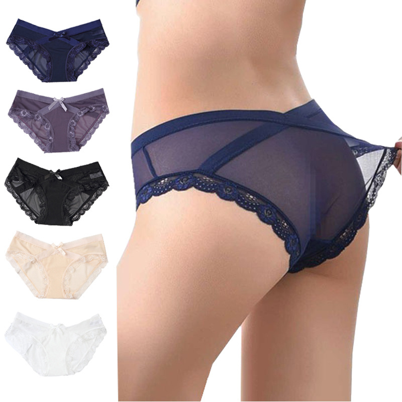 Hot Sell Lace Transparent underwear Sexy Mature Solid Color Women Briefs Panties