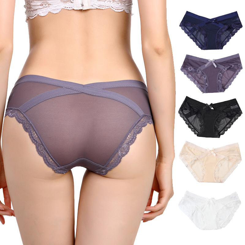 Hot Sell Lace Transparent underwear Sexy Mature Solid Color Women Briefs Panties