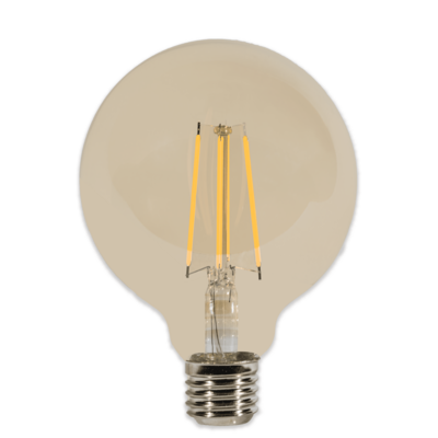 G80 6W  Led Filament Light 60 Watt Edison Bulb Equivalent Globe Bulb Amber Glass E26/E27 Base Super Warm White 2200K