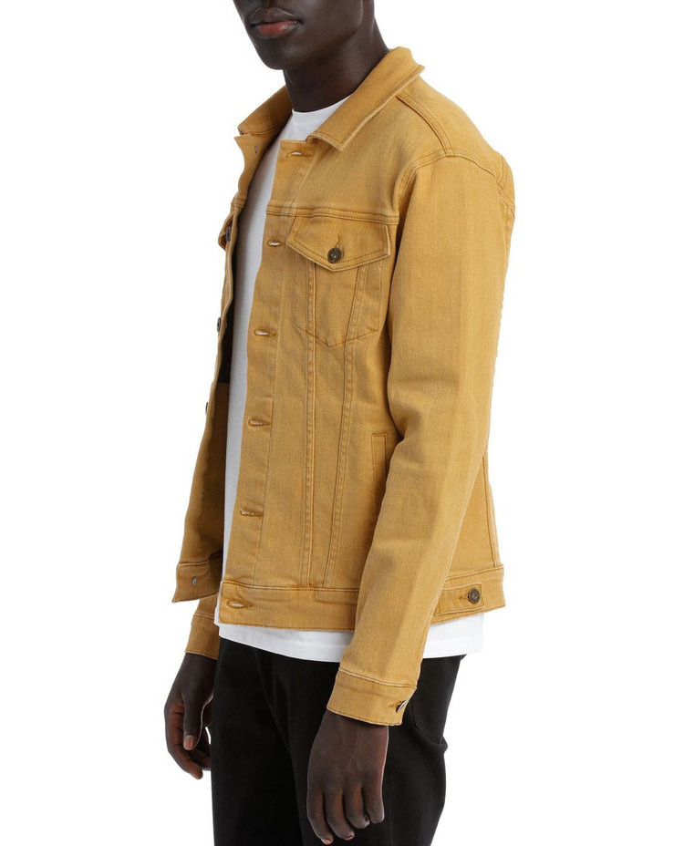 Custom Mens Winter Clothes 100% Cotton Front Button Up Plain Denim Jeans Jacket In Yellow Color