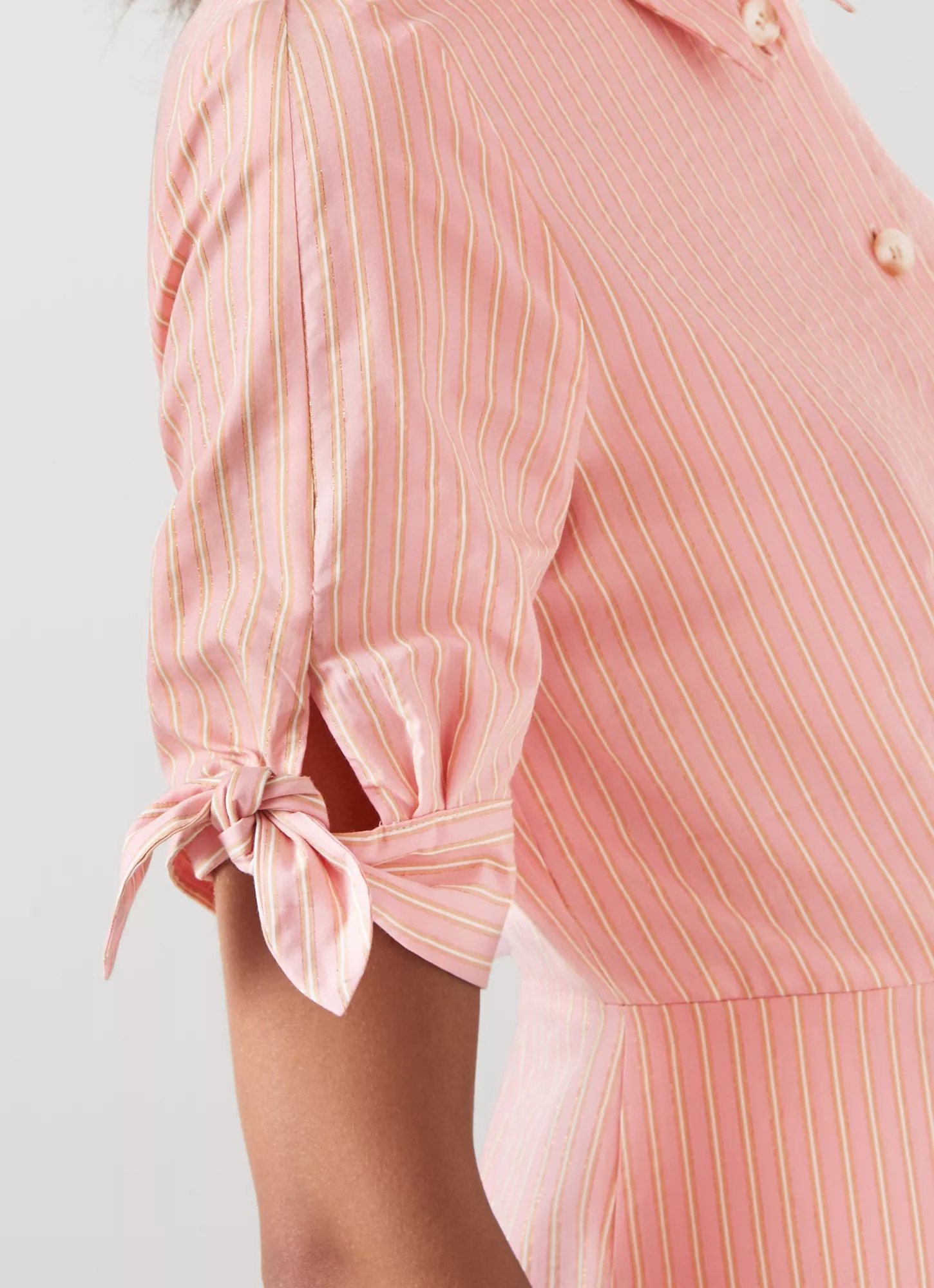 Fashion Trendy Summer Clothing High Quality Cotton Striped Front Button Up A Line Women Midi Dress Pink