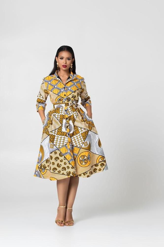 Summer New Design African Kitenge Fashion 100% Cotton Wax Print Stand Collar Women Dresses ODM OEM Service