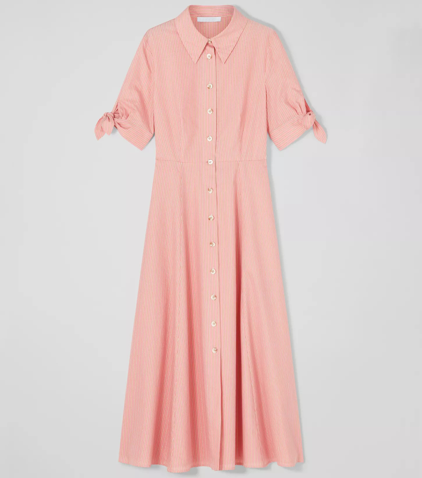 Fashion Trendy Summer Clothing High Quality Cotton Striped Front Button Up A Line Women Midi Dress Pink