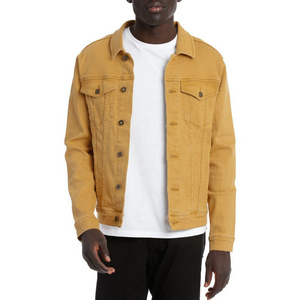 Custom Mens Winter Clothes 100% Cotton Front Button Up Plain Denim Jeans Jacket In Yellow Color