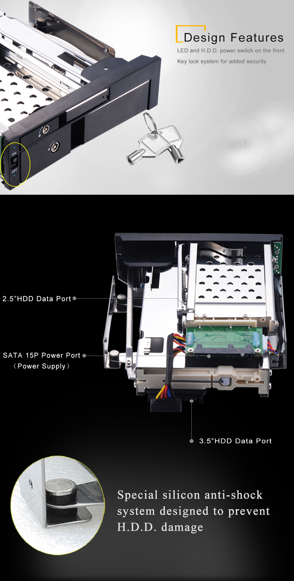 Live Hot Product 3.5+2.5 Inch Optical Drive Bay SATA Tray-less Internal 5.25in Hdd Enclosure with Aluminum Material Door