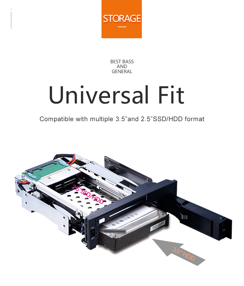 Unestech 2.5+3.5in Multi-function Tray-less Hot Swap SSD Hdd Mobile Rack for Optical Drive Enclosure