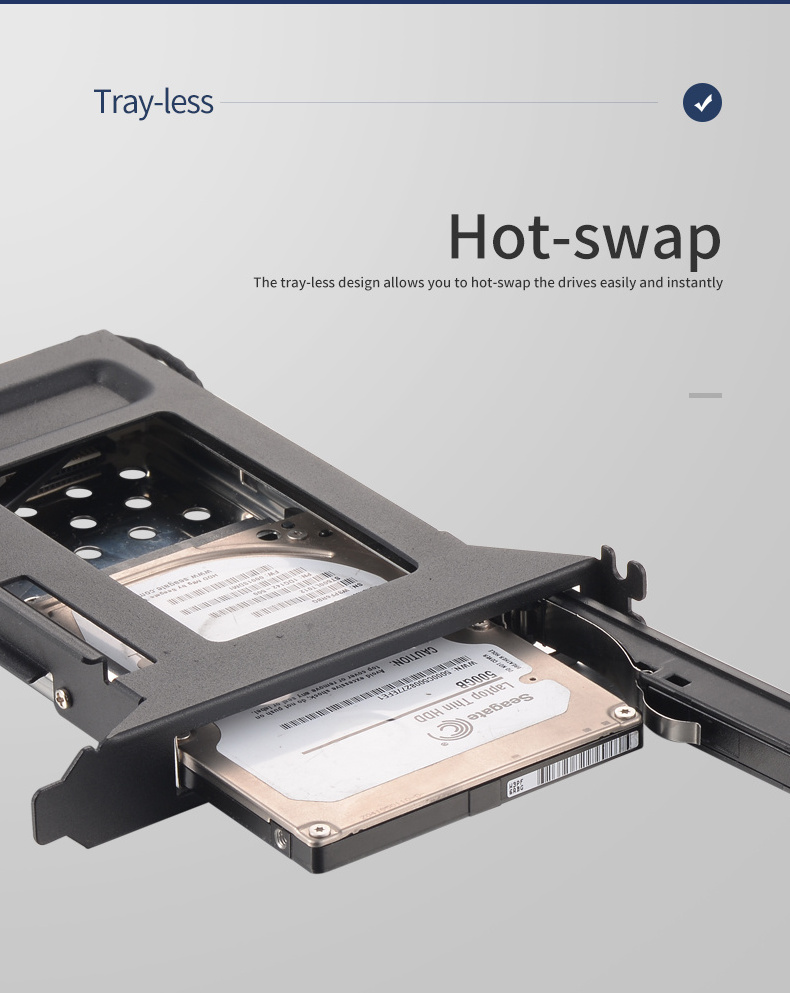 Unestech Tray-Less HDD Enclosure 2.5-inch SATA PCI Slot Hot Swap Drive Rack Locking Design Aluminum Case External Hard Drives