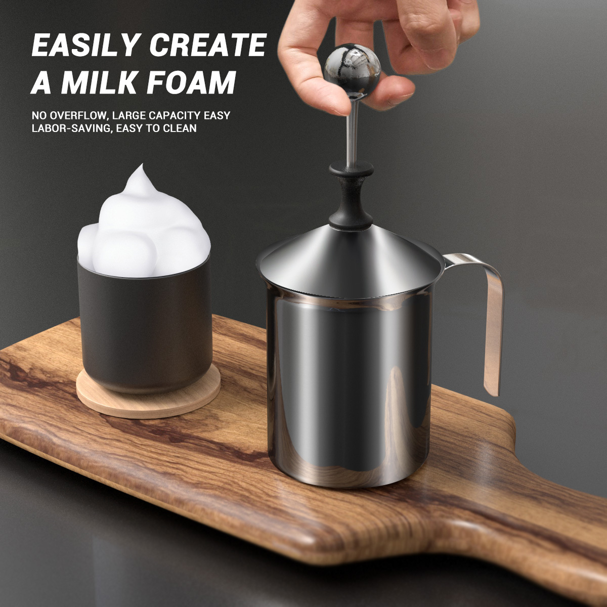 Handheld 400ML Milk Frother Jug 304 Stainless Steel With Double Layer Filter Screen Manual Operated Coffee Milk Foamer