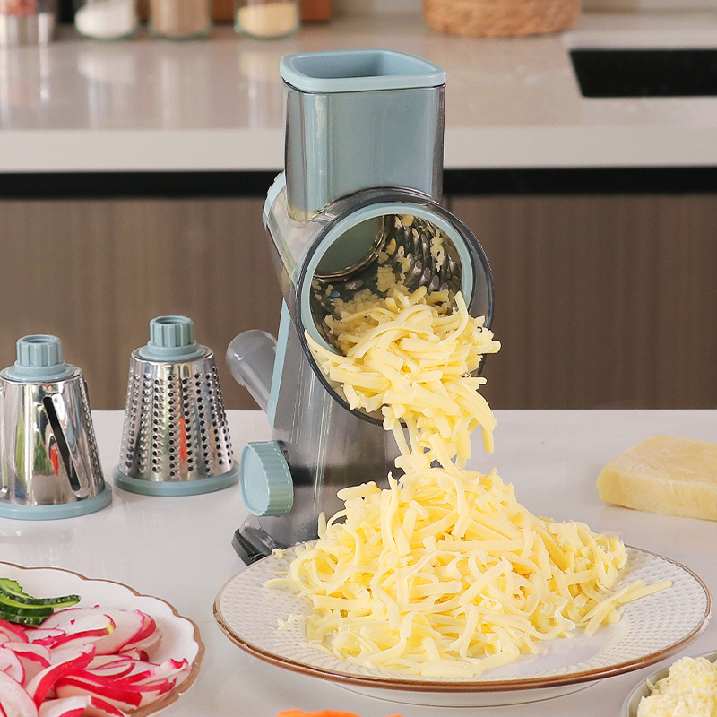 Rotary Cheese Grater Cheese Shredder - Cambom Kitchen Manual Cheese Grater with Handle Vegetable Slicer Nuts Grinder 3 Blades