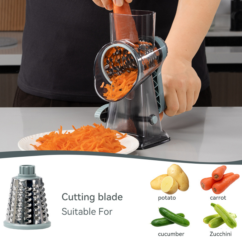 Rotary Cheese Grater Cheese Shredder - Cambom Kitchen Manual Cheese Grater with Handle Vegetable Slicer Nuts Grinder 3 Blades