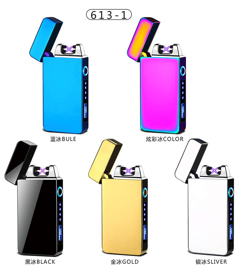 2023 Cheap Custom logo USB Rechargeable Double Arc Cigarette Lighter, Flameless Windproof Lighter