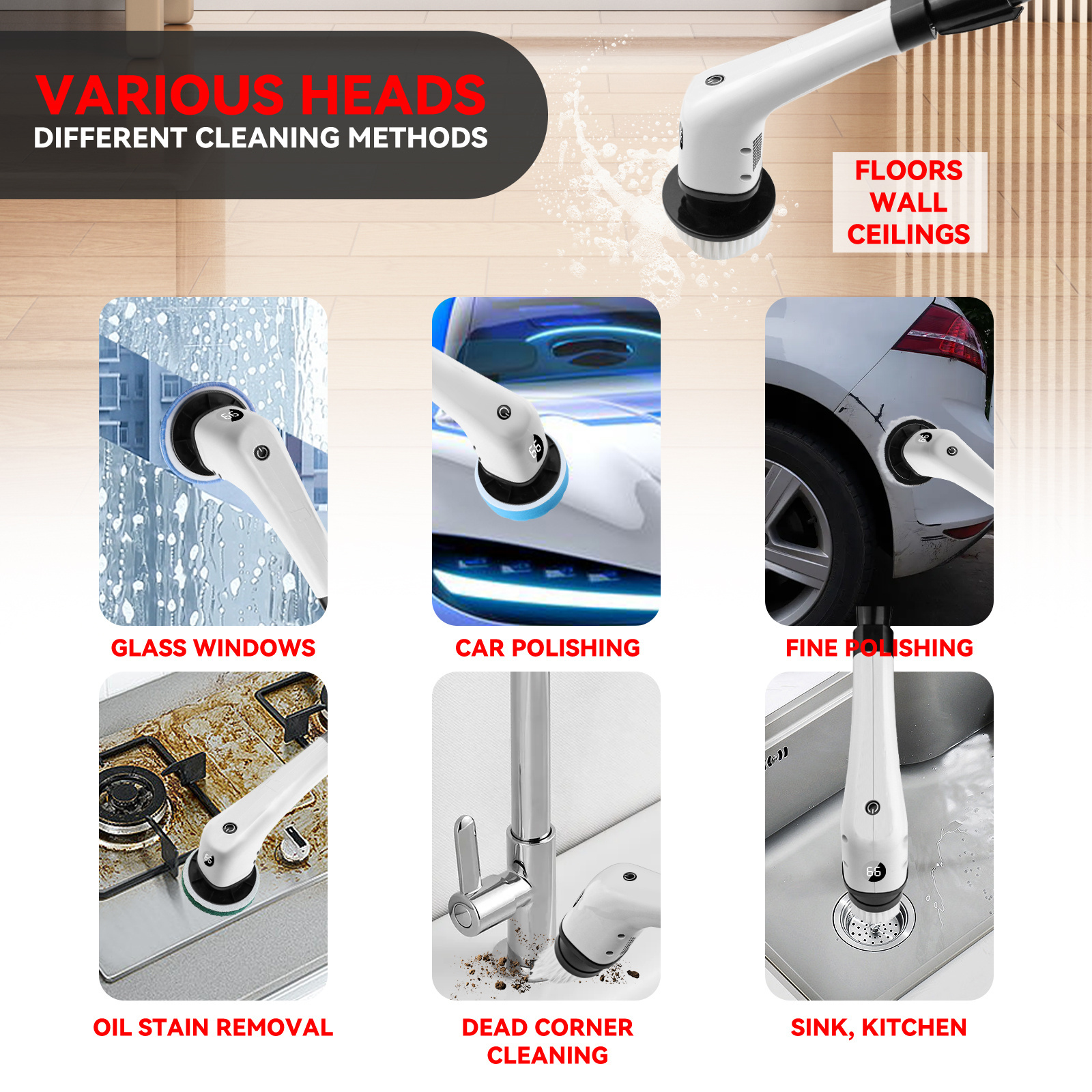 New Arrivals Cordless Electric Spin Scrubber, Cleaning Brush for Home, 2 Adjustable Speeds for Bathroom Shower Bathtub Glass Car