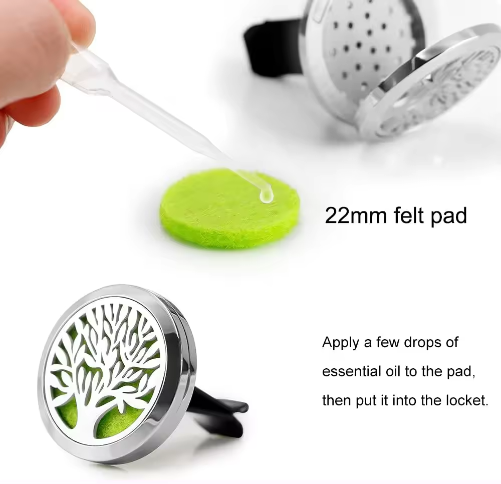 Tree of Life Essential Oil Aromatherapy Perfume Freshener Necklace Pendant 10pcs Pad Gift 30mm Car Diffuser Pendant Vent Clip