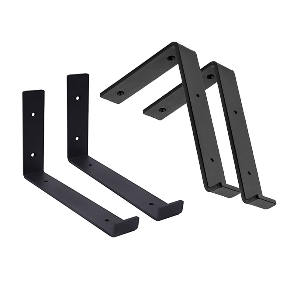 Factory Custom  L Shelf Bracket Heavy Duty Diy Open Shelving Hardware Included Iron Metal Scaffold Black Wall Floating Bracket