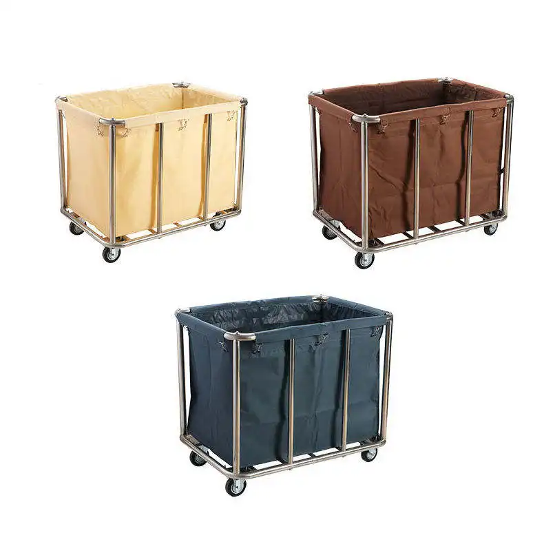 Heavy Duty Stainless steel linen trolley cart hotel laundry cart housekeeping Cleaning trolley factory wholesale