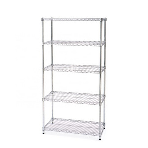 Heavy Duty 5 Tiers Nickle Chrome Plated Metal Storage Wire Shelf Wire Rack Shelving