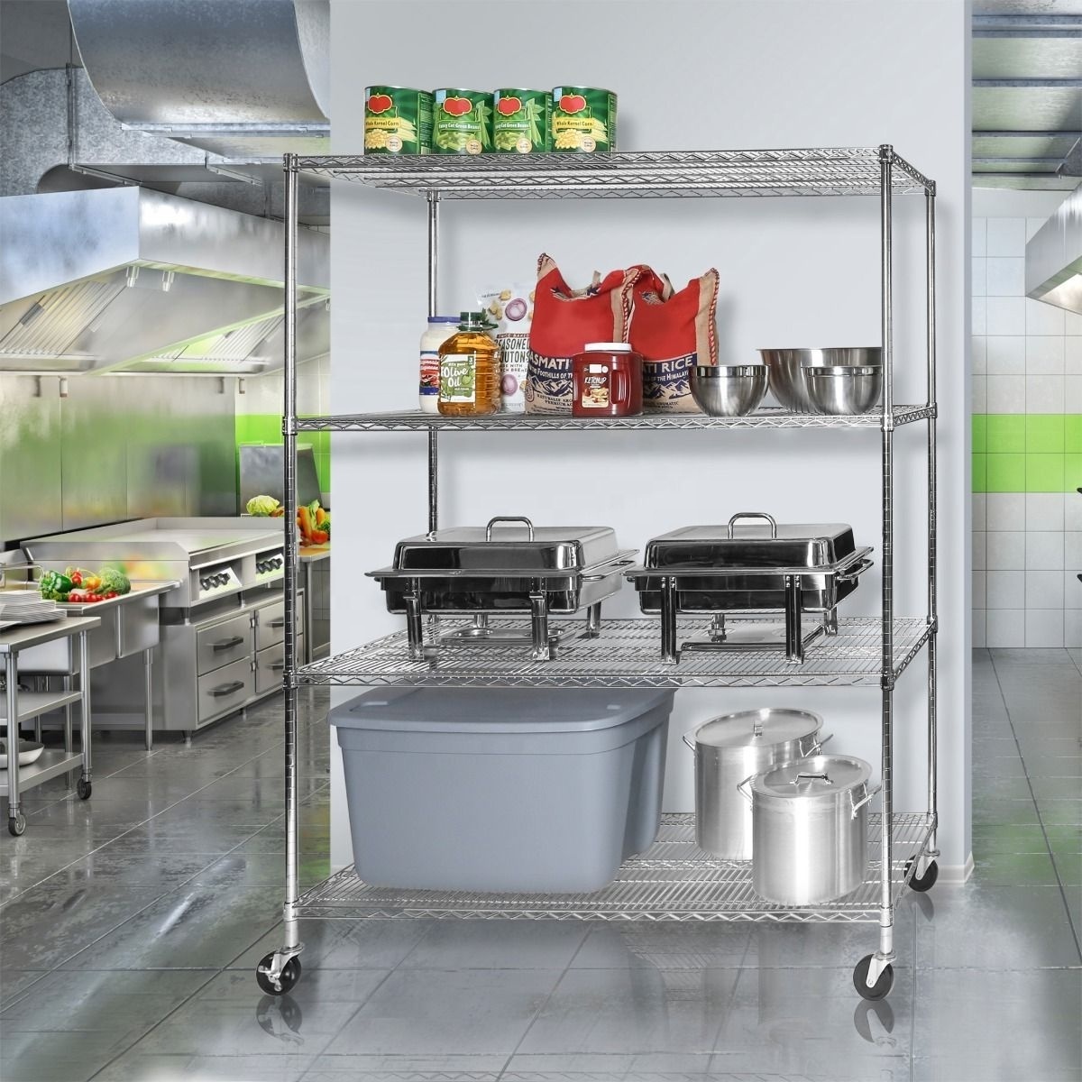 4 Tier Kitchen Storage Rack Wire Shelving Metal Shelf